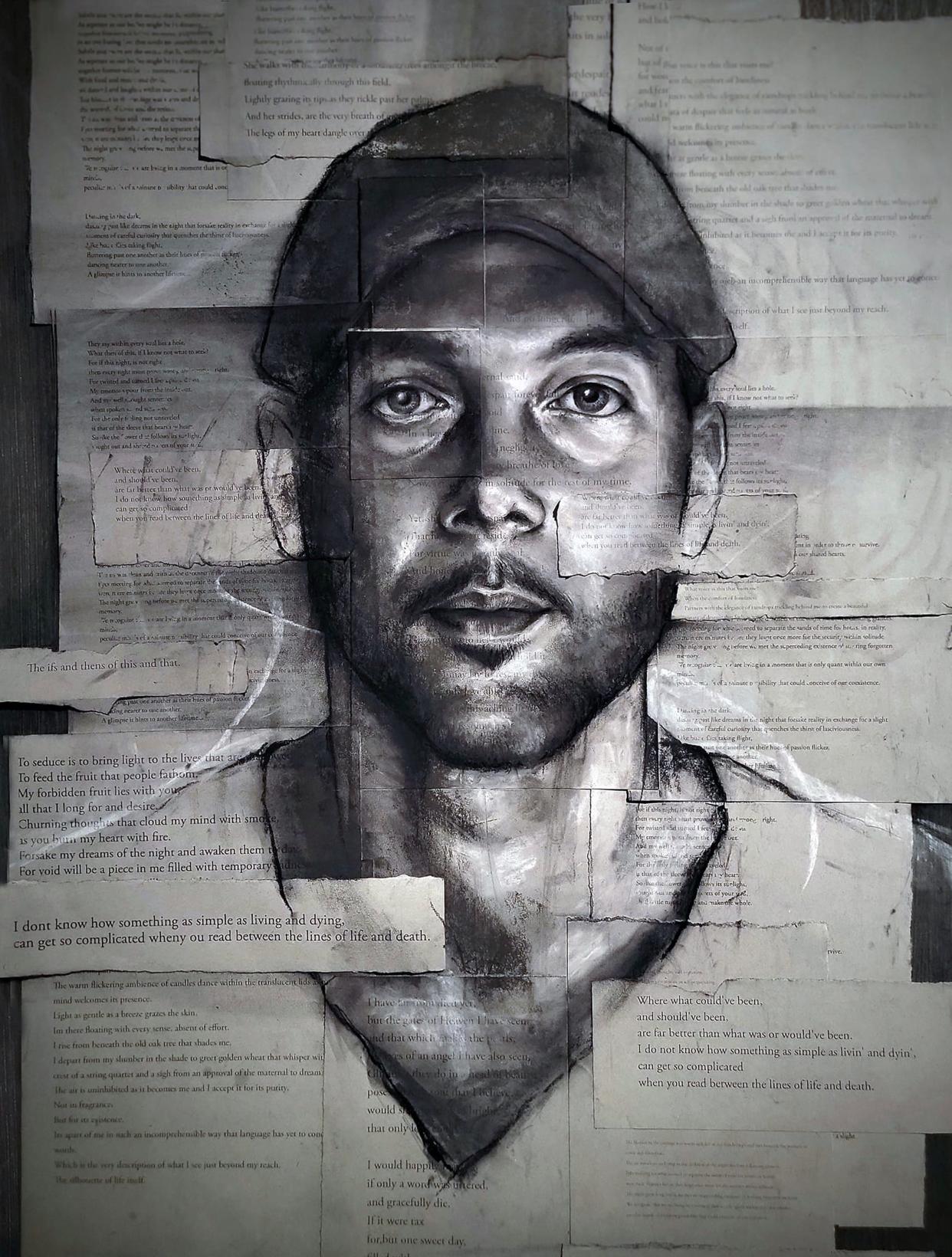 Bruce Budd, director of operations at The Nook Smokehouse & Grille in the Massillon area, is an artist who created this self-portrait. He creates live art while people dine at the Tuscarawas Township restaurant.