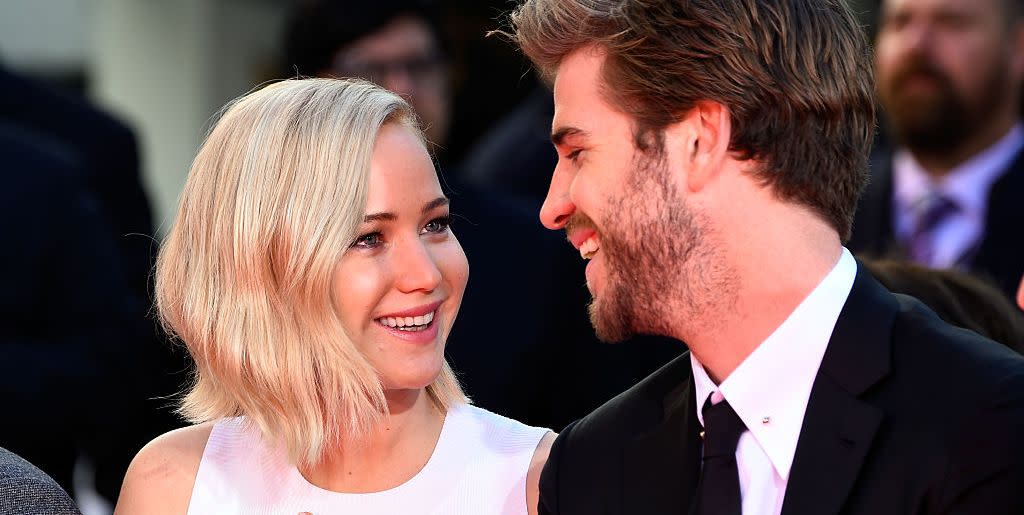 hollywood, ca october 31 actors jennifer lawrence and liam hemsworth attend lionsgates the hunger games mockingjay part 2 hand and footprint ceremony at tcl chinese theatre on october 31, 2015 in hollywood, california photo by frazer harrisongetty images