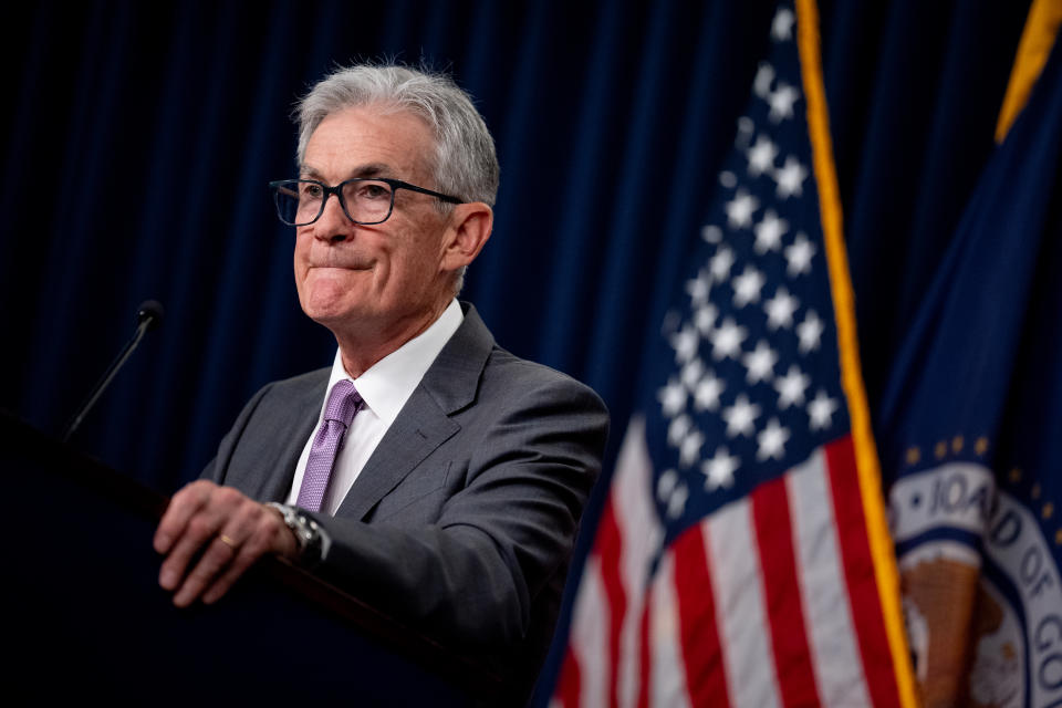 WASHINGTON, DC - JULY 31: Federal Reserve Chairman Jerome Powell takes a question from a reporter at a news conference following a Federal Open Market Committee meeting at the William McChesney Martin Jr. Federal Reserve Board Building on July 31, 2024 in Washington, DC. Powell spoke to members of the media after the Federal Reserve held short-term interest rates where they are with broad expectations that the rate with drop in September. (Photo by Andrew Harnik/Getty Images)