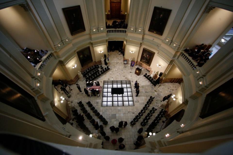 <p>Lewis then laid in state in the Georgia State Capitol. A military honor guard brought the Congressman's casket into the rotunda. Lewis represented Georgia's 5th congressional district from 1987 until his death on July 17. </p>