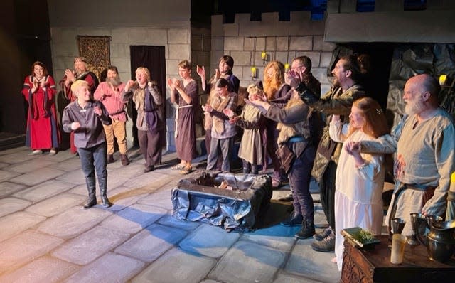 The cast of "Hamlet" taking the last bow at the Acrosstown Repertory Theater.