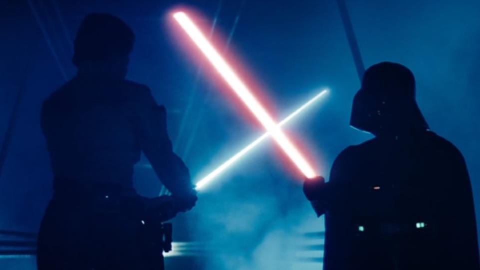 Luke Skywalker and Darth Vader prepare for battle in The Empire Strikes Back