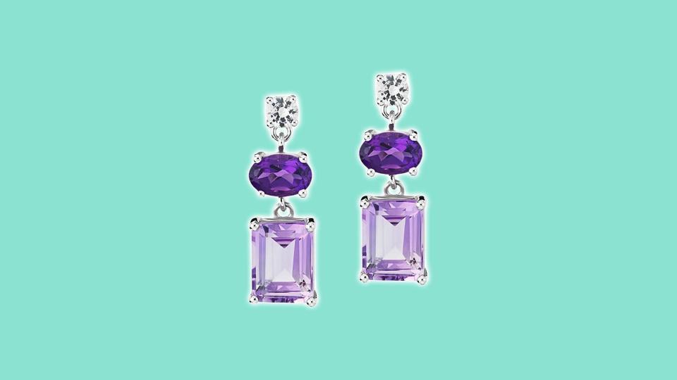 Blue Nile Rose de France, Amethyst, and White Sapphire Mixed Shape Drop Earrings