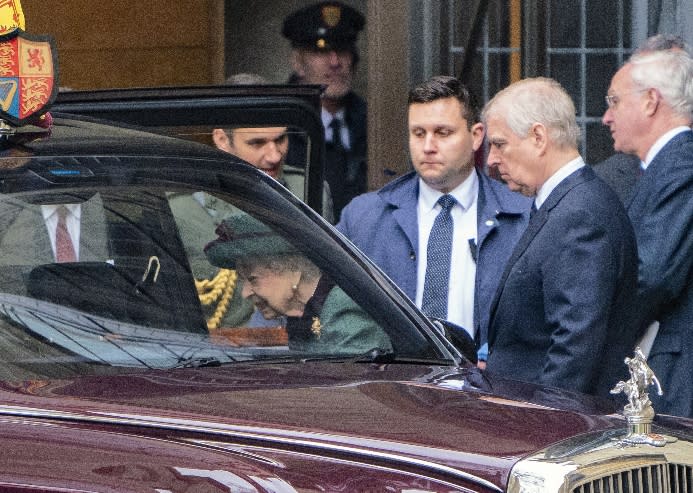 Queen Elizabeth II, Prince Andrew depart for Prince Philip’s memorial service on March 29 - Credit: Mirrorpix / MEGA.