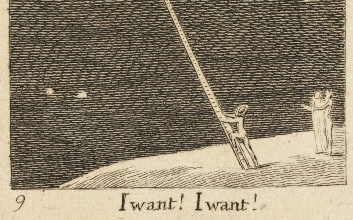 A ladder to the moon and stars: a detail of William Blake's print from 1793 - Fitzwilliam Museum, Cambridge / Bridgeman