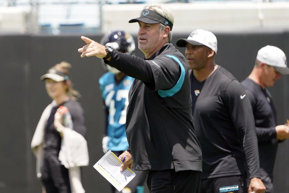 First-year Jaguars coach Doug Pederson, seen here giving instructions at rookie minicamp, understands if his team wants more TV exposure, it has to start winning. The good news is during his five-year tenure with the Philadelphia Eagles, he was 14-8 in primetime games.