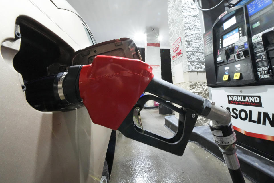 A car is fueled at a Costco Warehouse in Cranberry, Pa., on Monday, Jan. 23, 2023. On Thursday the Commerce Department issues its third and final estimate of how the U.S. economy performed in the fourth quarter of 2022. (AP Photo/Gene J. Puskar)