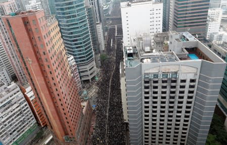 Demonstration demanding Hong Kong's leaders to step down and withdraw the extradition bill, in Hong Kong