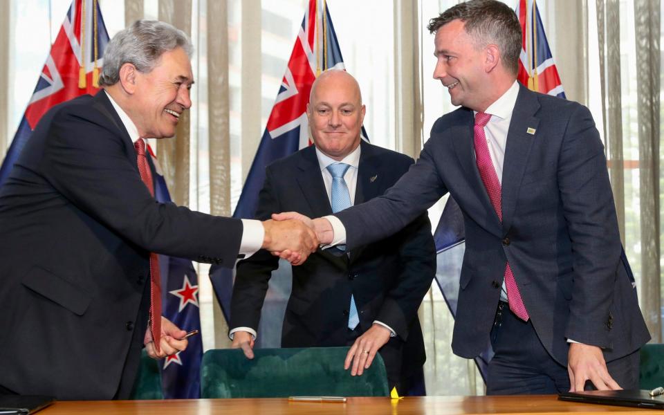 NZ's new government is the result of a three-way coalition between National, NZ First and ACT.