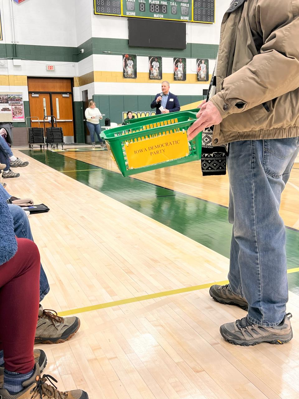 The Iowa Democratic Party and Johnson County Democratic Party collected donations during a caucus at Iowa City West High Monday, Jan. 15.
