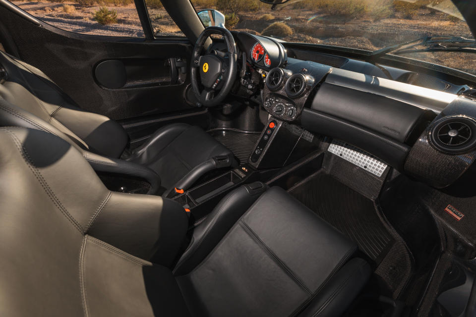 The interior of a 2003 Ferrari Enzo supercar.