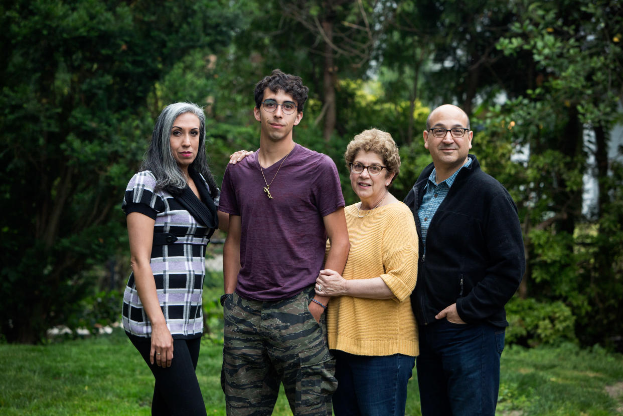 Gina Aparicio, Michael Matt, Judy Matt and Andrew Matt in the Matts’ backyard, June 23, 2018, in Providence, R.I. (Photo: Kayana Szymczak for Yahoo News)