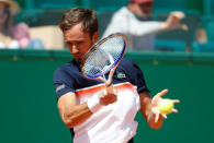 Tennis - ATP 1000 - Monte Carlo Masters - Monte-Carlo Country Club, Roquebrune-Cap-Martin, France - April 19, 2019 Russia's Daniil Medvedev in action during his quarter final match against Serbia's Novak Djokovic REUTERS/Eric Gaillard