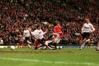 <p>Solskjaer avoids a challenge from Jamie Carragher to net the late winner. (Press Association) </p>