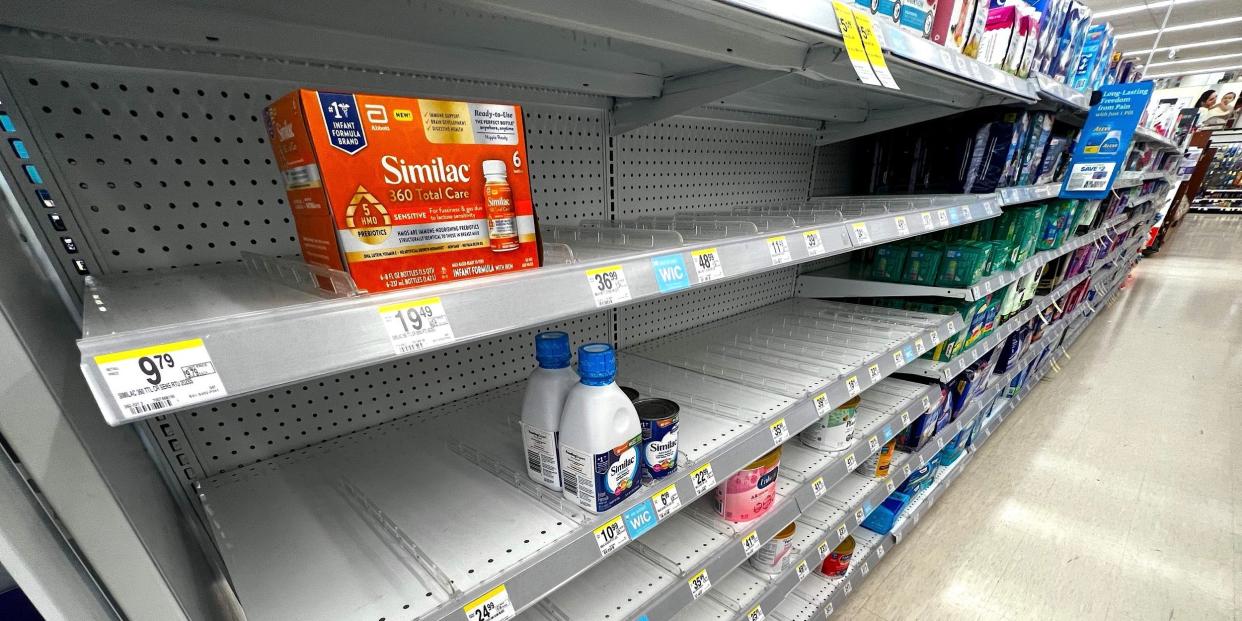 A nearly empty shelf of baby formula at a Walgreens in Madison, Wisconsin