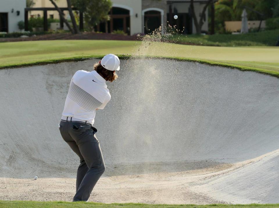 Fleetwood attempts to get out of trouble on the 14th (Getty)