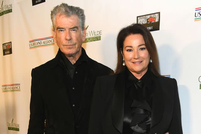 <p>Alberto E. Rodriguez/Getty</p> Pierce Brosnan and wife Keely at the Oscar Wilde Awards on March 7, 2024, in Santa Monica, California