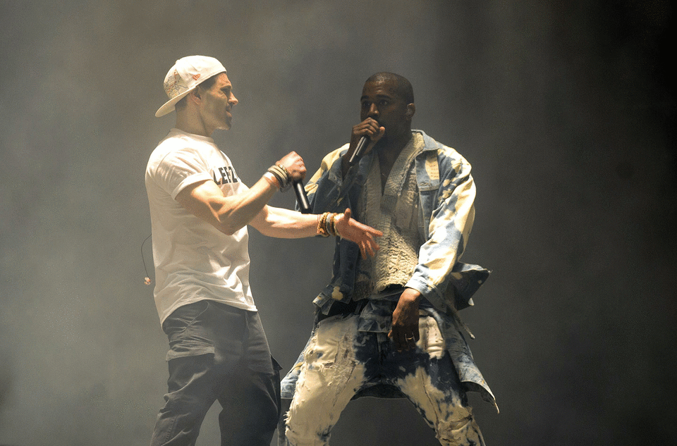 Lee Nelson invades Glastonbury stage as Kanye West performs (rex features)