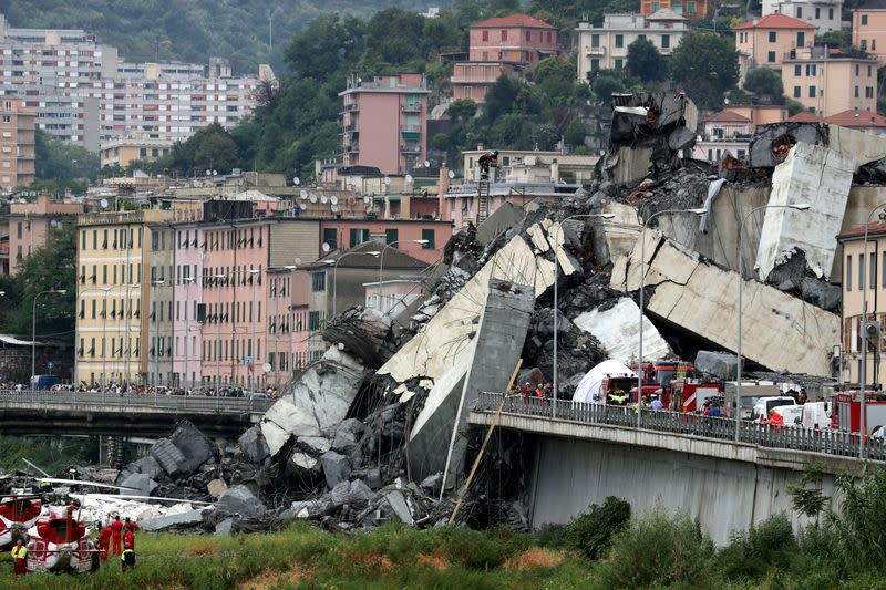 FILE PHOTO: The collapsed Morandi Bridge is seen in the Italian port city of Genoa