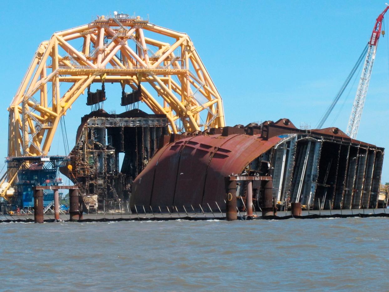 Overturned Cargo Ship Georgia (Copyright 2021 The Associated Press. All rights reserved.)