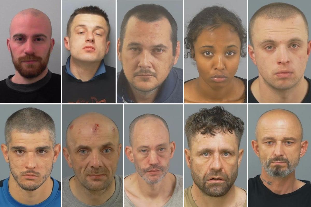 The faces of Southampton's 10 most wanted people. Top row, left to right: Spyridon Papathanasiou, Karol Dabrowski, Paul Rookes, Anisa Caynab, David Koziej. Bottom row, from lef: Max Amey, Stuart Rendall, Karl Avellino, Stephen McCarthy, Tomasz <i>(Image: Hampshire Police)</i>