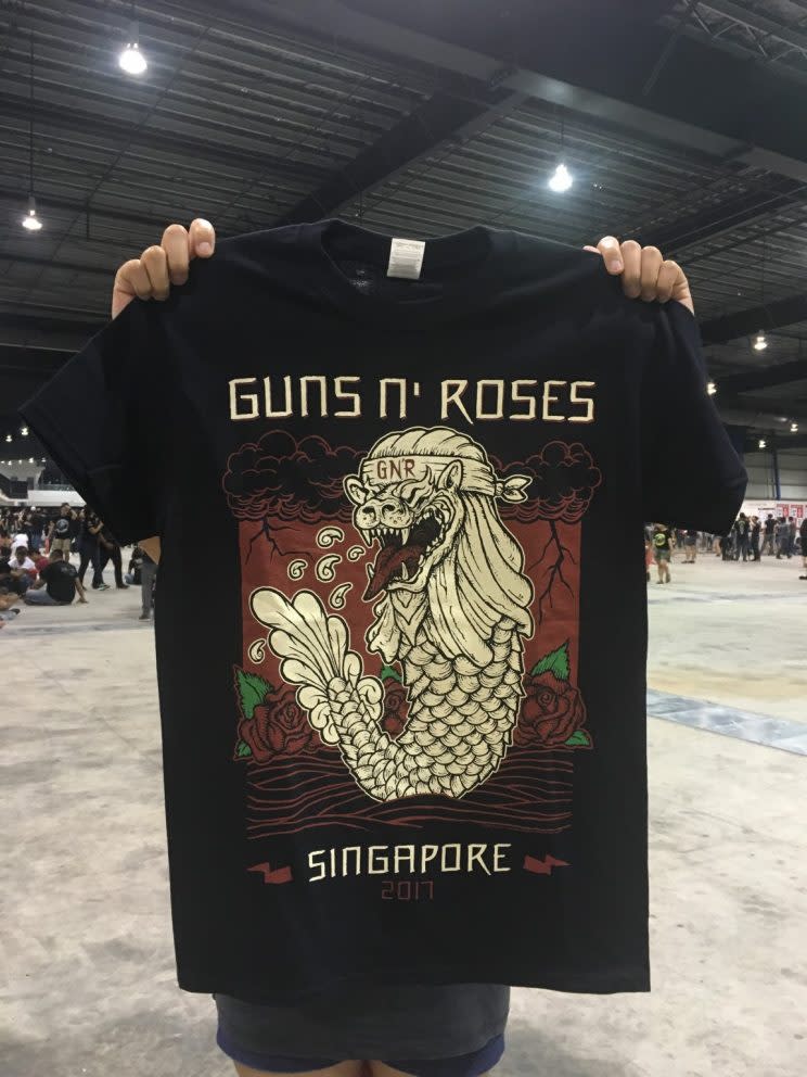 Some creative Guns N’ Roses merchandise sold at the concert. (PHOTO: Yahoo Newsroom / Dhany Osman)