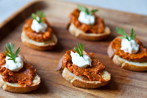 Roasted Carrot Harissa and Crème Fraiche Crostini