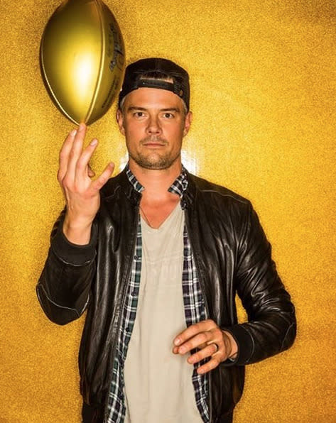 Josh Duhamel, pushing the upcoming drama “Spaceman” about a former MLB pitcher, at a peculiar time: “Who shows up at #SuperBowl50 to promote a baseball movie? Me. Follow @spacemanthefilm and check out #MisconductMovie tomorrow! @toddrphoto/nfl” -@joshduhamel (Photo: Instagram)