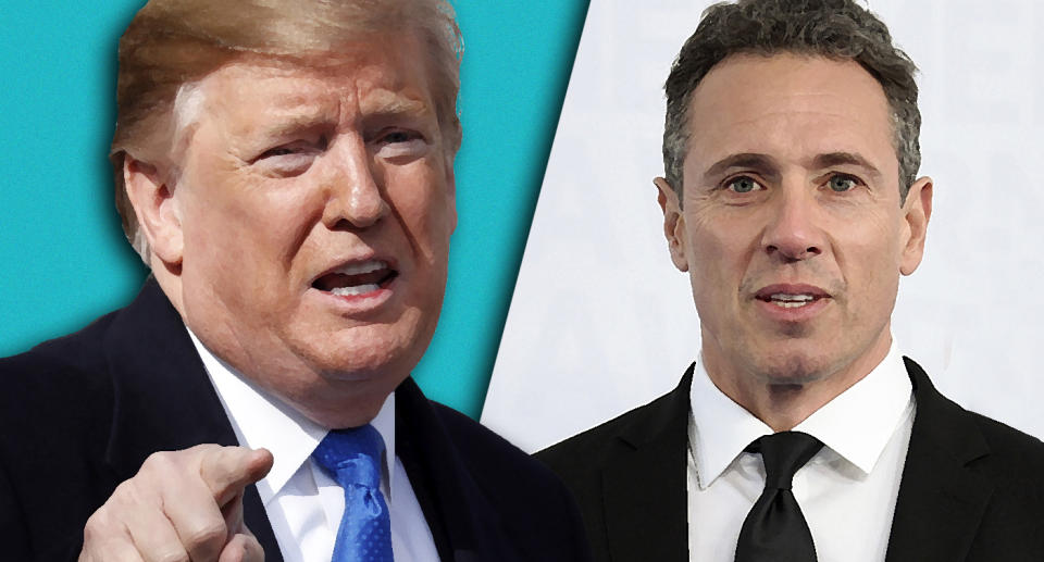 President Donald Trump and CNN news anchor Chris Cuomo. (Photo illustration: Yahoo News; photos: AP, Evan Agostini/Invision/AP)