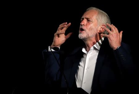 Britain's Labour leader Jeremy Corbyn speaks at a rally in advance of tonight's debate with Owen Smith at a Labour Leadership Campaign event in Glasgow, Scotland, August 25, 2016. REUTERS/Russell Cheyne