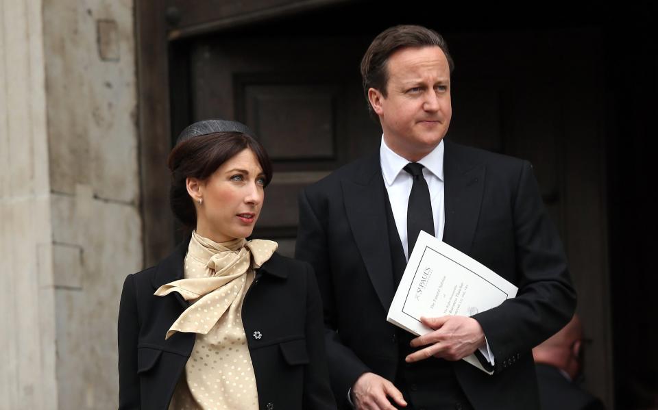 David and Samantha Cameron attend Margaret Thatcher's funeral - AFP