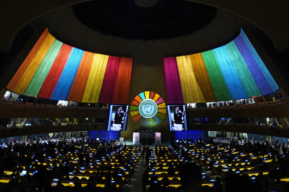 The United Nations Sustainable Development Forum begins, Monday, Sept. 18, 2023. (AP Photo/Richard Drew)