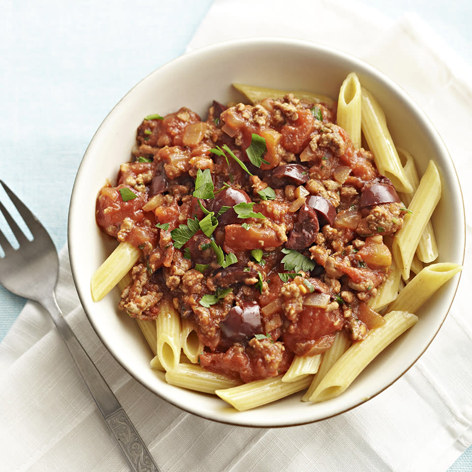 Pasta Puttanesca with Beef