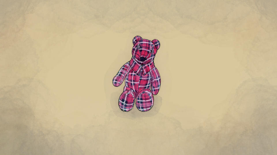 An illustration made from a photo provided by Meghan Carrier of a teddy bear she made from her father Cleon Boyd's flannel shirts. (AP Illustration/Peter Hamlin)