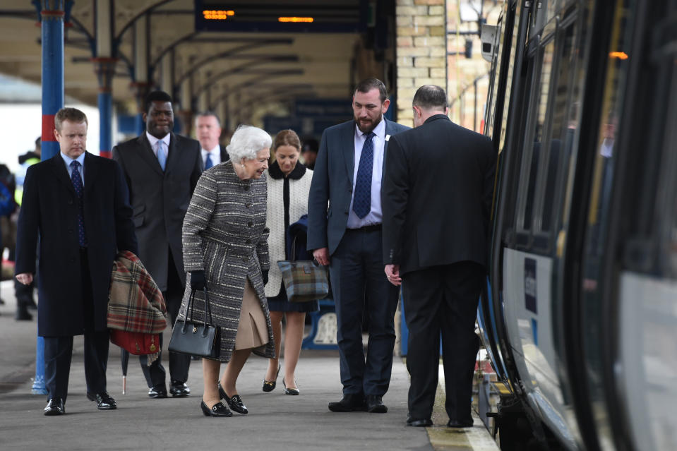 The Queen boards the train at King’s Lynn station in Norfolk [Photo: PA]