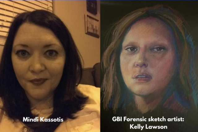 A picture of murder victim Mindi Kassotic and the renndering made  by a sketch artist before her body was identified (GBI)