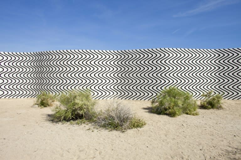 Swiss artist Claudia Comte created a wall in the desert, "Curves and Zigzags," for the Desert X land art exhibit in the Coachella Valley of California