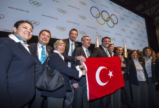 Representatives of Istanbul, celebrate in May after their city was one of three shortlisted to host the 2020 Olympics. The London Olympics have not yet started but the three candidates still in the race to host the 2020 Summer Games are gearing up to make an impression in the British capital