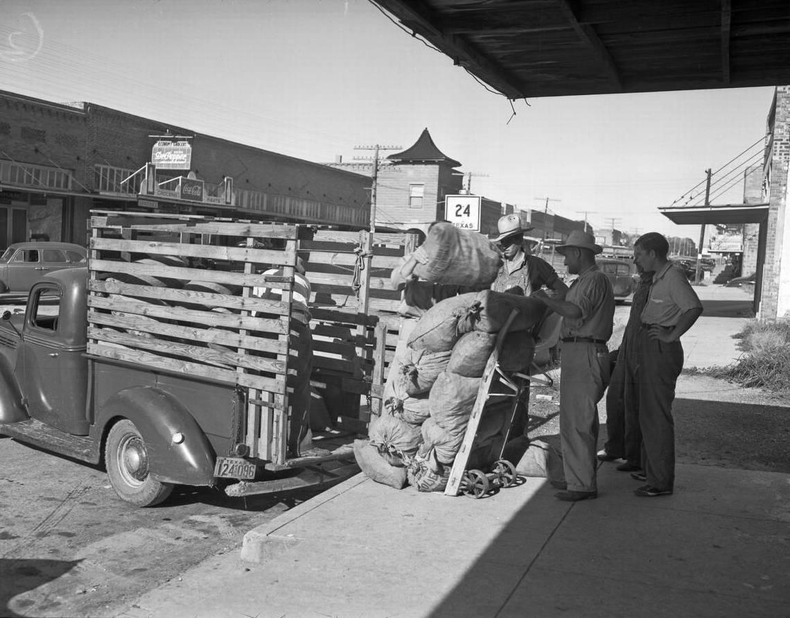 By 1940, three years after East Texans started a commercial promotion for black-eyed peas, sales had doubled. A crew unloads 1,575 pounds of peas