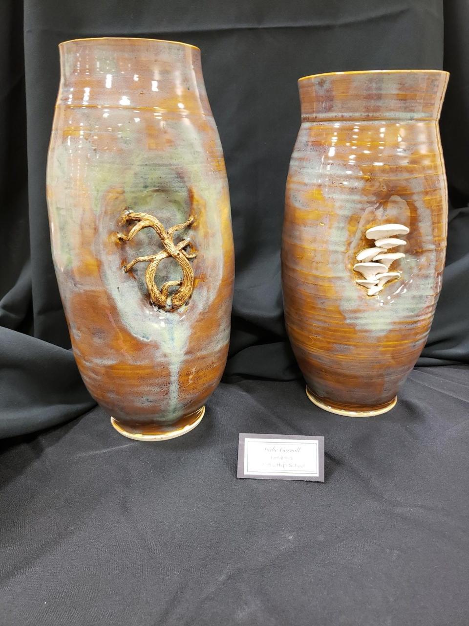 Shelby High School student Gabe Carroll took Best of Show honors for this pair of ceramic vases at the 2021 Artapolooza, sponsored by the Mid-Ohio Educational Service Center.