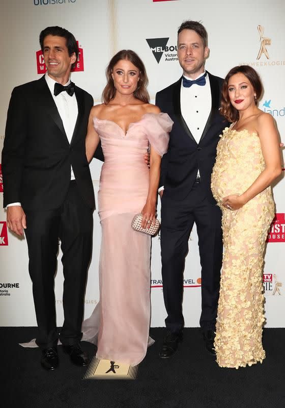 Zoe posed beside her husband Hamish, his radio co-host Andy Lee and his partner Rebecca Harding at the Logies. Photo: Getty Images.