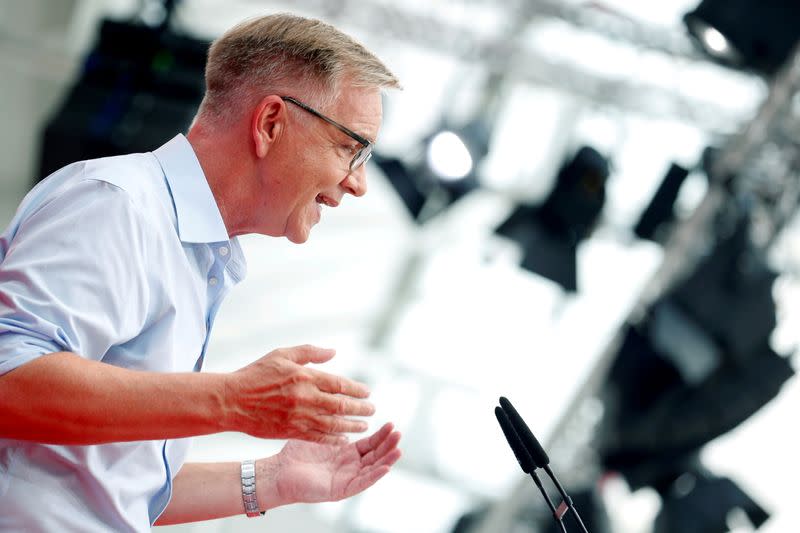 FILE PHOTO: Dietmar Bartsch, parliamentary leader of the German far left party Die Linke, speaks during a party congress in Berlin