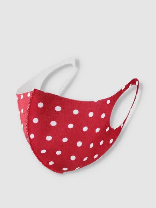 11) Red Face Mask With White Polka Dots