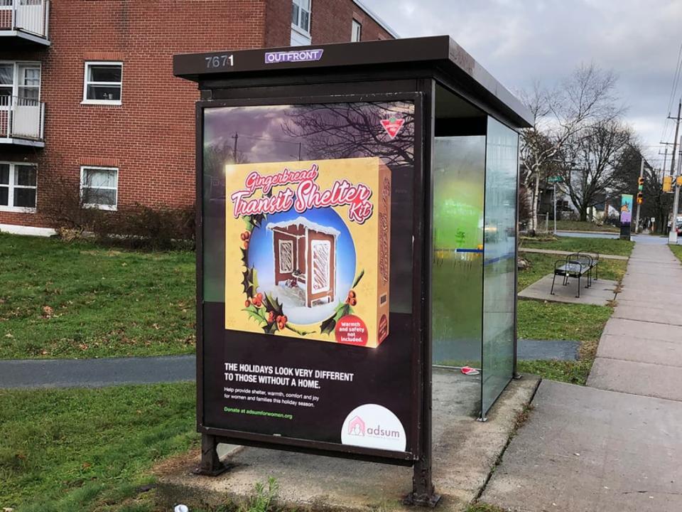 A bus shelter advertisement on Victoria Road in Dartmouth, N.S. (David Muir - image credit)