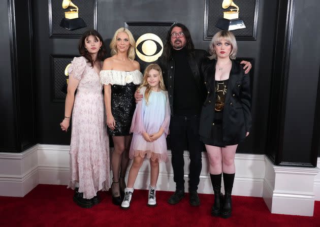 Dave with his wife, Jordyn, and their three daughters at the 2023 Grammys