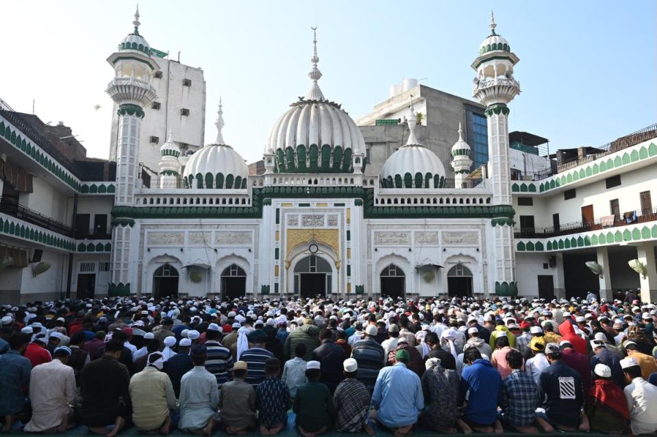 Muslims devotees offer Friday prayers at a mosque in Amritsar on December 9, 2022 (AFP via Getty Images)