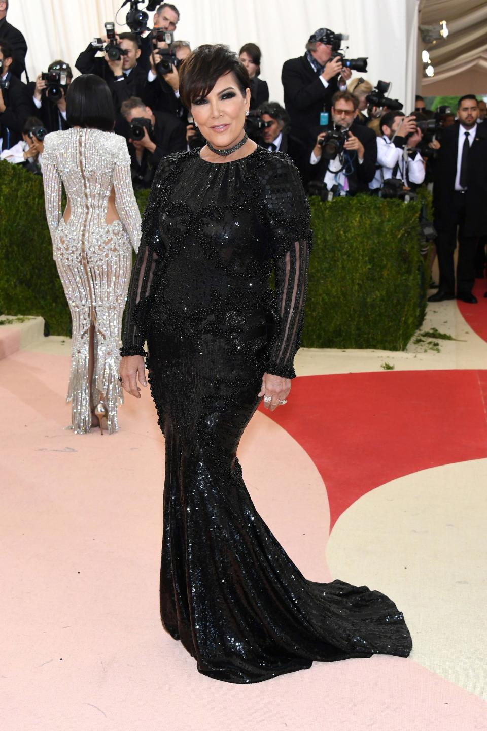 <h1 class="title">Kris Jenner in a Balmain dress and Lorraine Schwartz jewelry</h1><cite class="credit">Photo: Getty Images</cite>