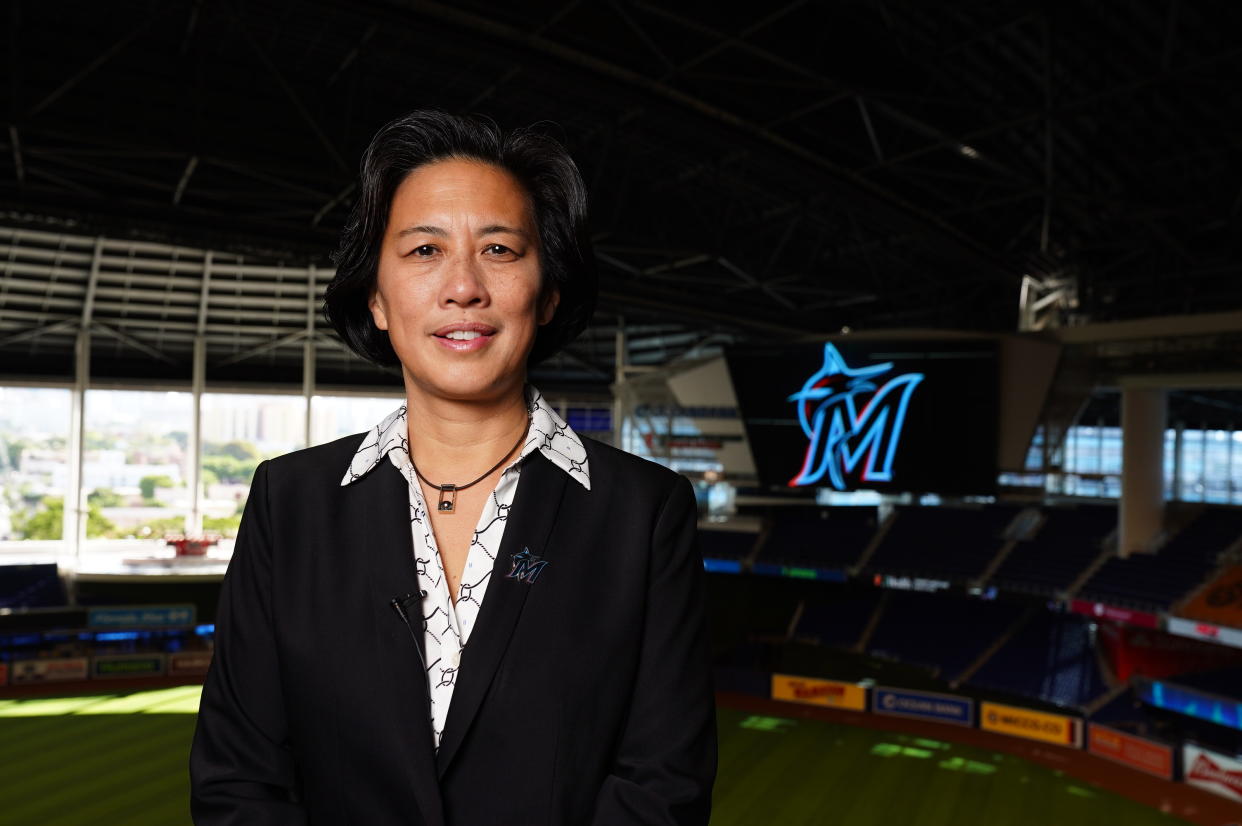 New Marlins GM Kim Ng has made her first trade since taking over. (Joseph Guzy/Miami Marlins Handout Photo via USA TODAY Sports)