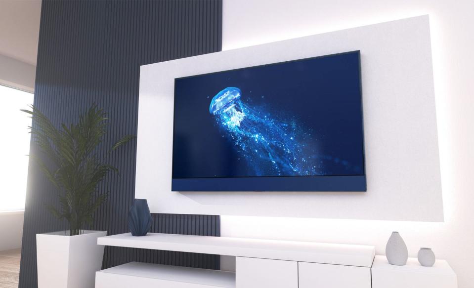 blue sky glass TV on the wall