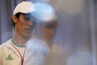 Algerian boxer Imane Khelif speaks during an interview with SNTV at the 2024 Summer Olympics, Sunday, Aug. 4, 2024, in Paris, France. (AP Photo/Vadim Ghirda)